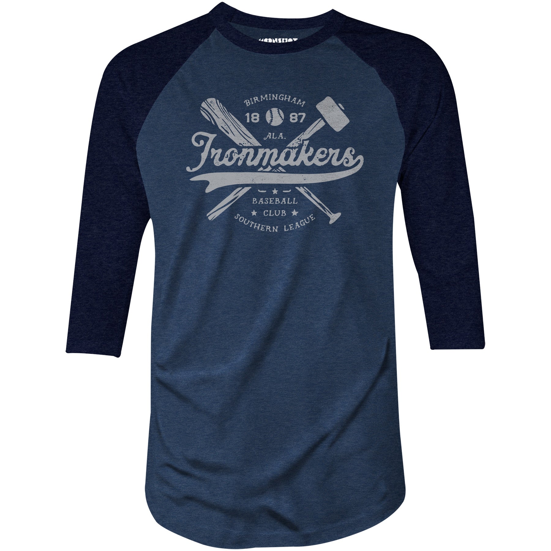 Birmingham Ironmakers - Alabama - Vintage Defunct Baseball Teams - 3/4 Sleeve Raglan T-Shirt