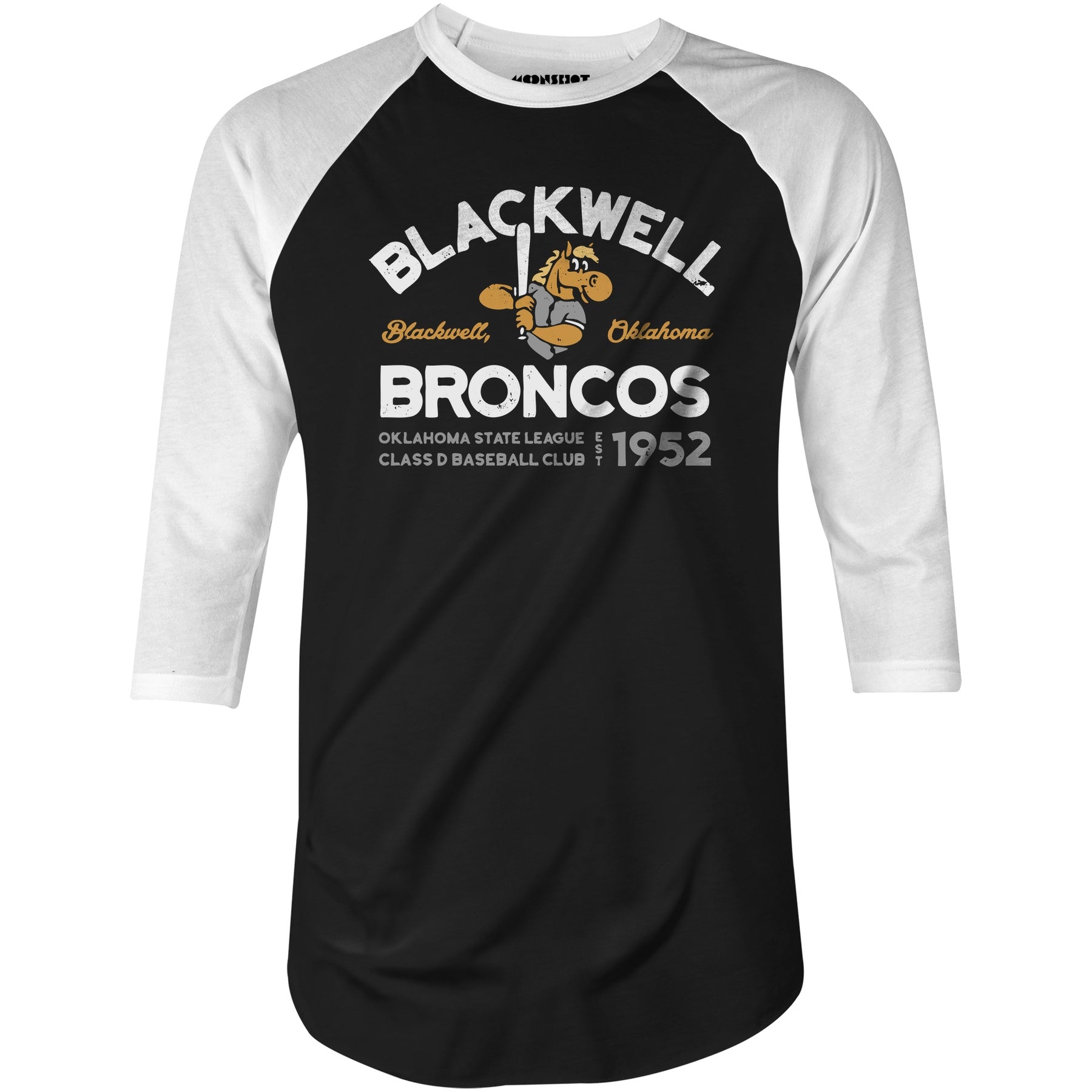 Blackwell Broncos - Oklahoma - Vintage Defunct Baseball Teams - 3/4 Sleeve Raglan T-Shirt