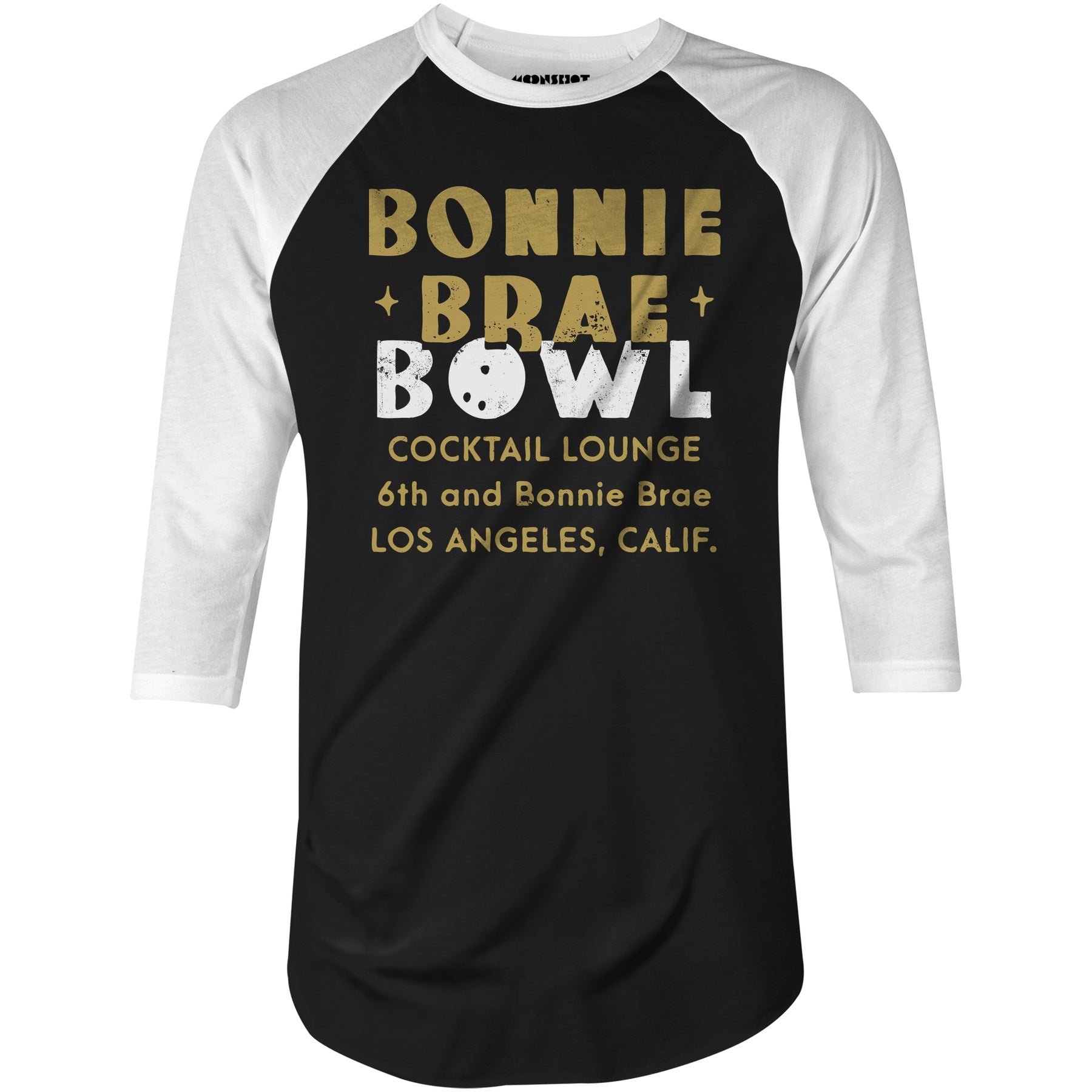 Bonnie Brae Bowl - Los Angeles, CA - Vintage Bowling Alley - 3/4 Sleeve Raglan T-Shirt