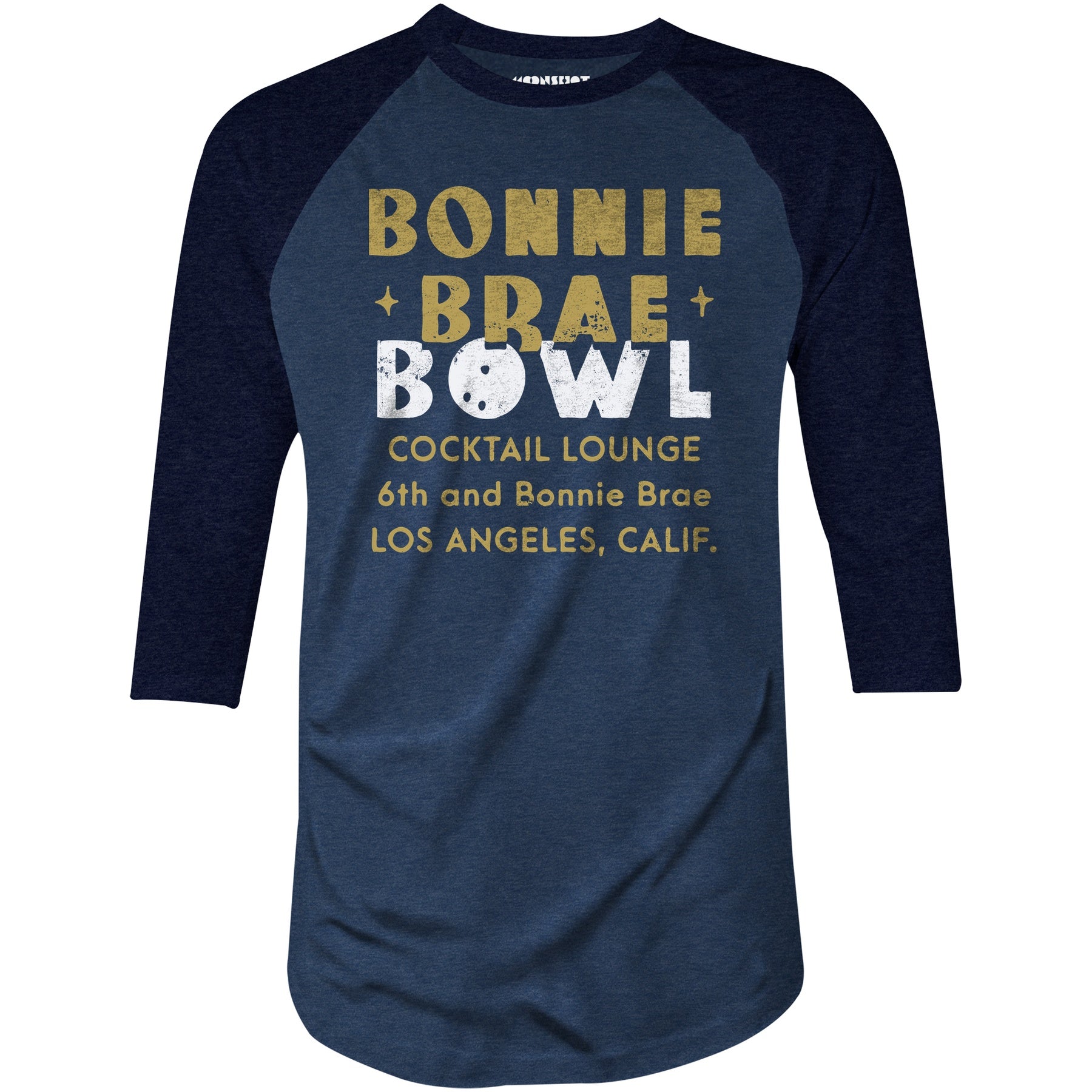 Bonnie Brae Bowl - Los Angeles, CA - Vintage Bowling Alley - 3/4 Sleeve Raglan T-Shirt