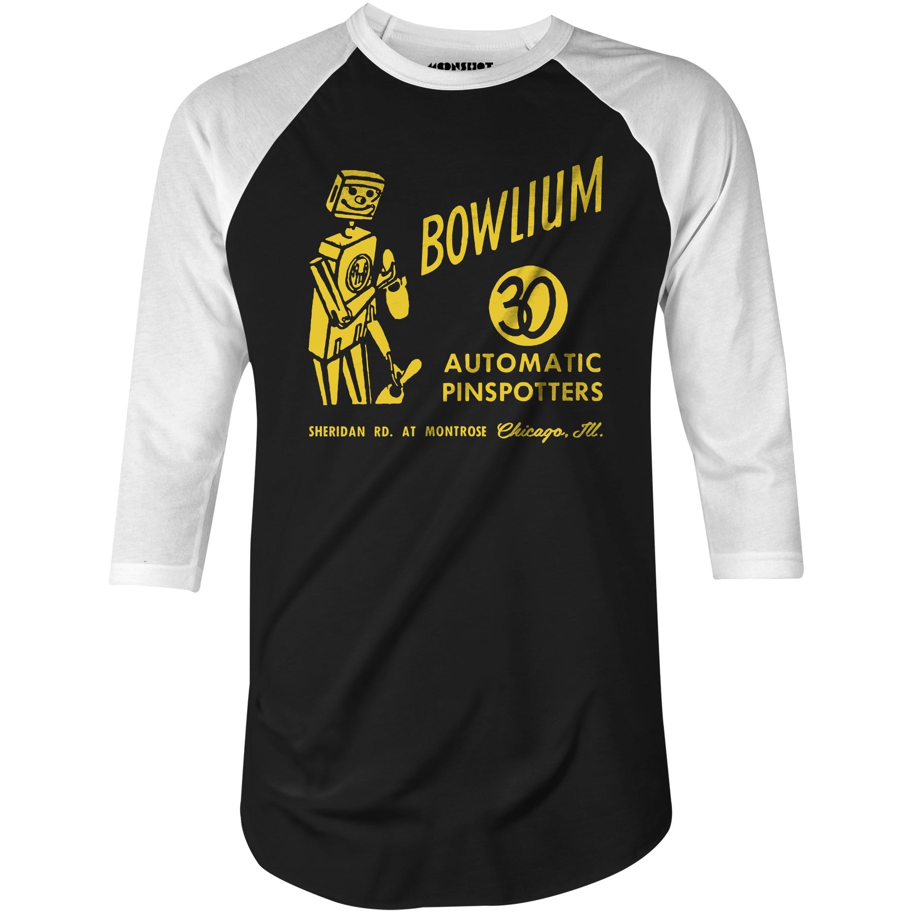 Bowlium v2 - Chicago, IL - Vintage Bowling Alley - 3/4 Sleeve Raglan T-Shirt