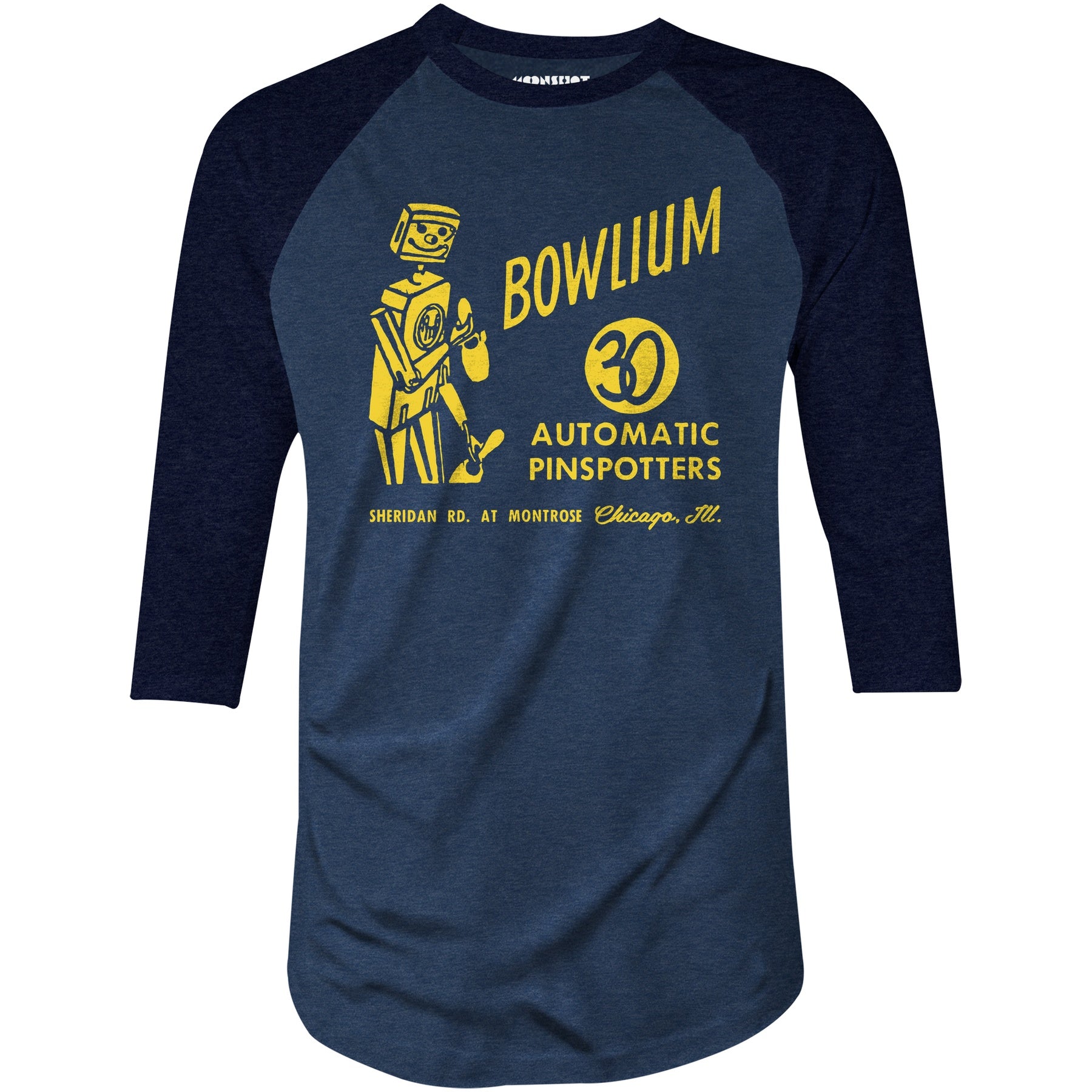Bowlium v2 - Chicago, IL - Vintage Bowling Alley - 3/4 Sleeve Raglan T-Shirt