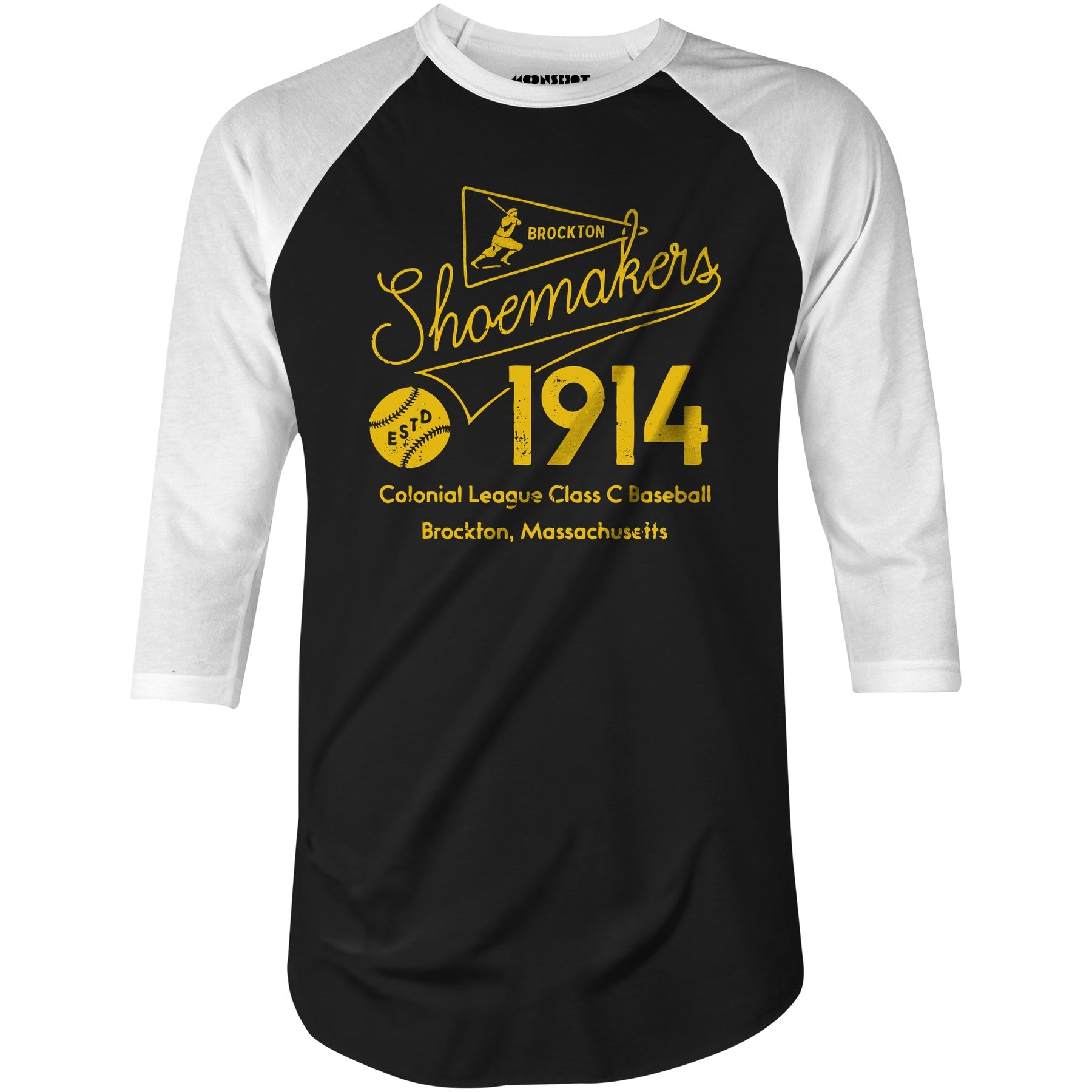 Brockton Shoemakers - Massachusetts - Vintage Defunct Baseball Teams - 3/4 Sleeve Raglan T-Shirt