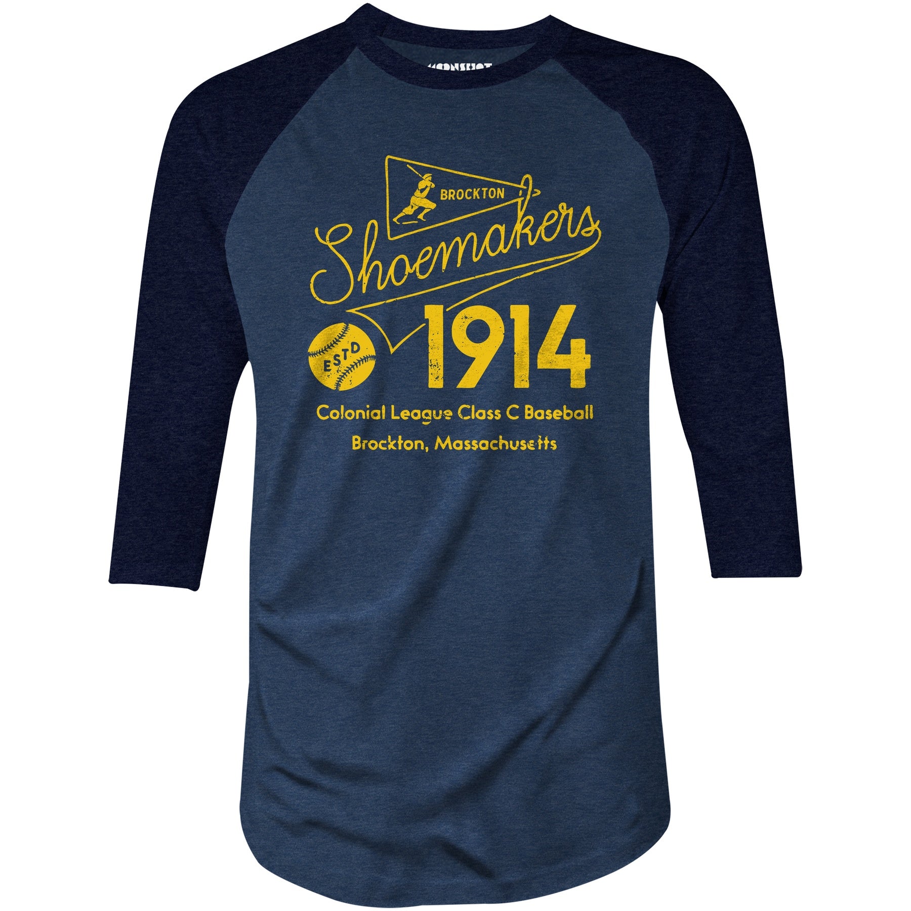 Brockton Shoemakers - Massachusetts - Vintage Defunct Baseball Teams - 3/4 Sleeve Raglan T-Shirt