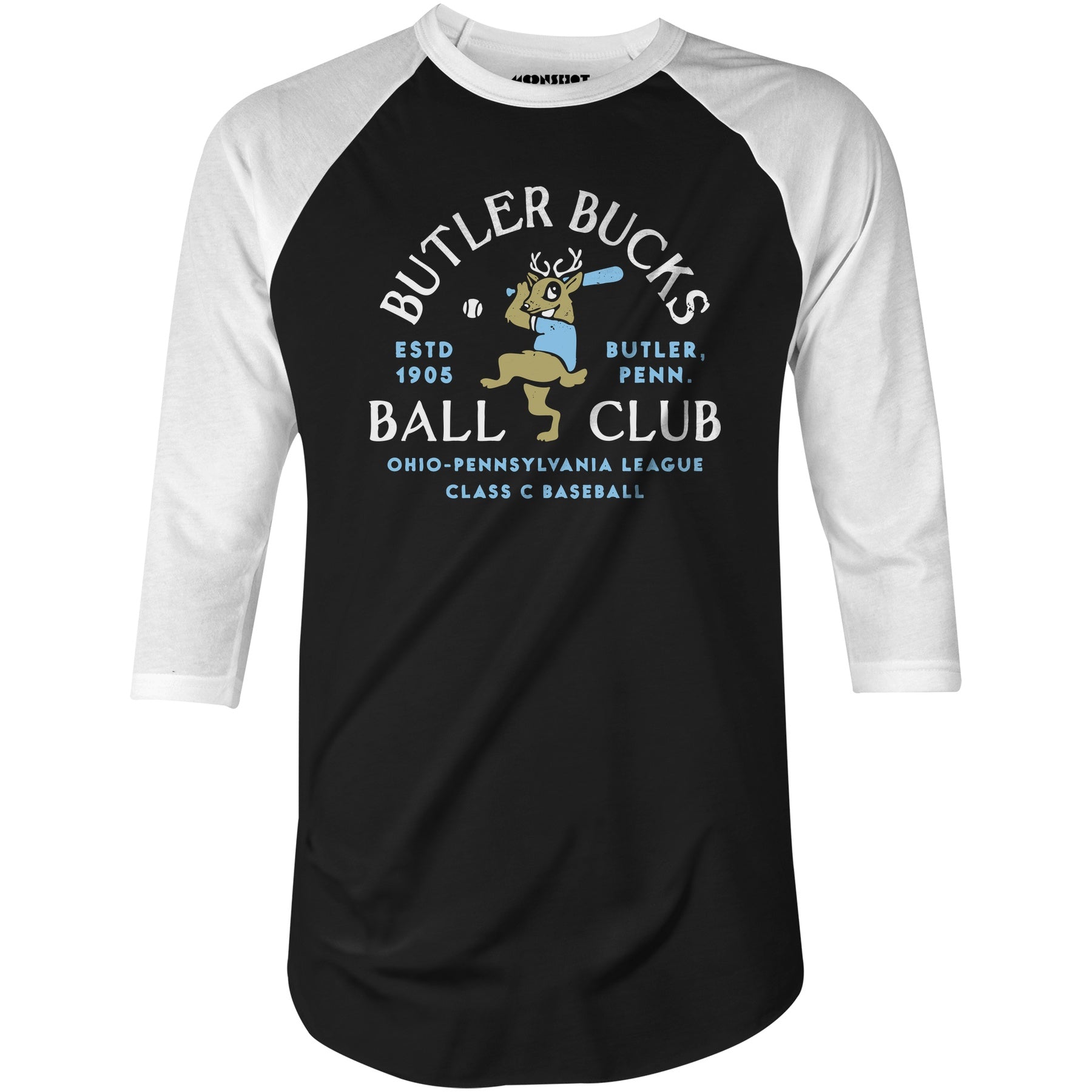 Butler Bucks - Pennsylvania - Vintage Defunct Baseball Teams - 3/4 Sleeve Raglan T-Shirt