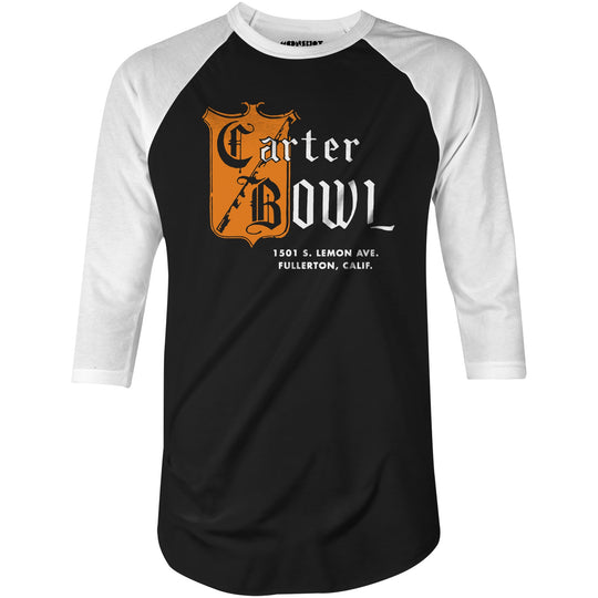 Carter Bowl - Fullerton, CA - Vintage Bowling Alley - 3/4 Sleeve Raglan T-Shirt