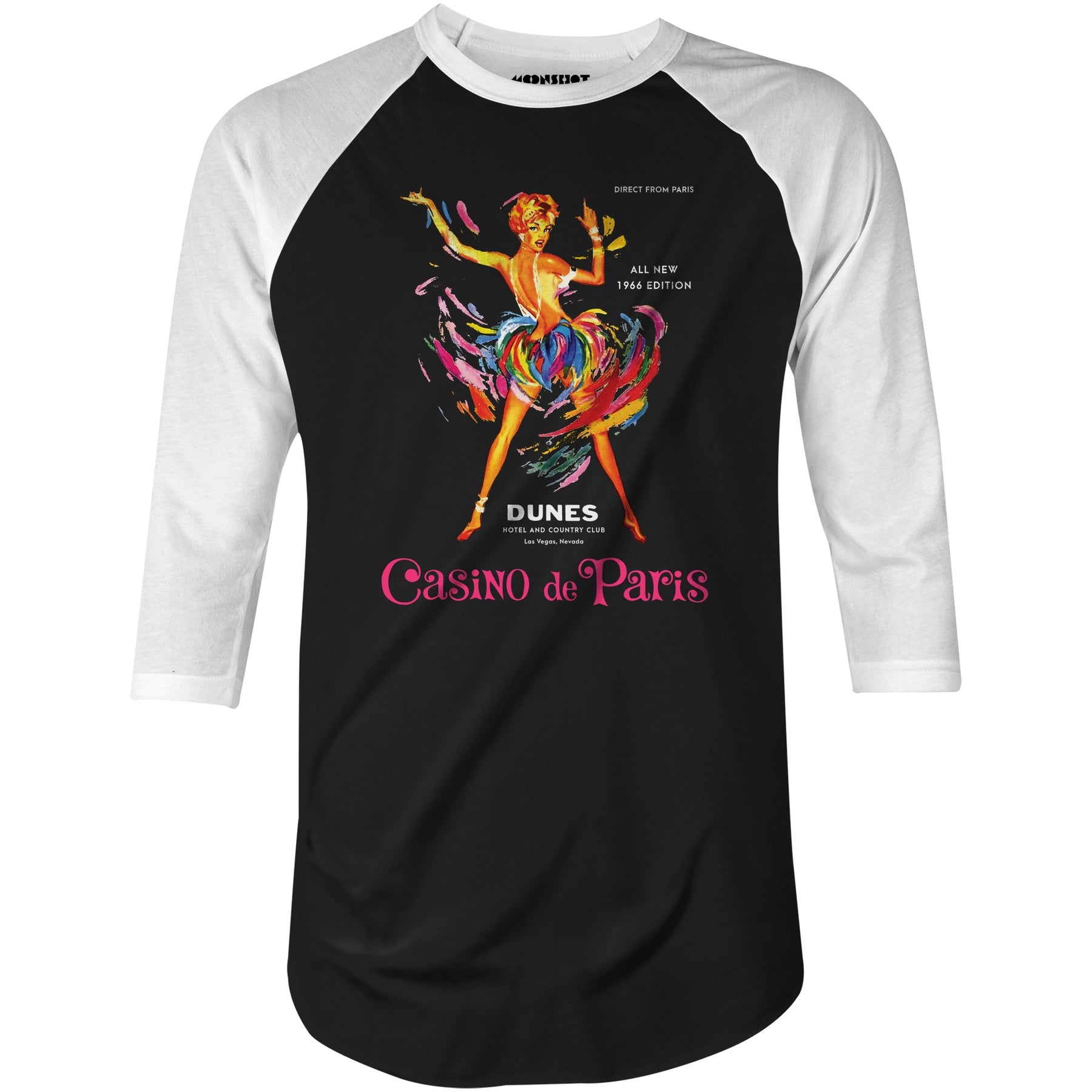 Casino de Paris at The Dunes - Vintage Las Vegas - 3/4 Sleeve Raglan T-Shirt