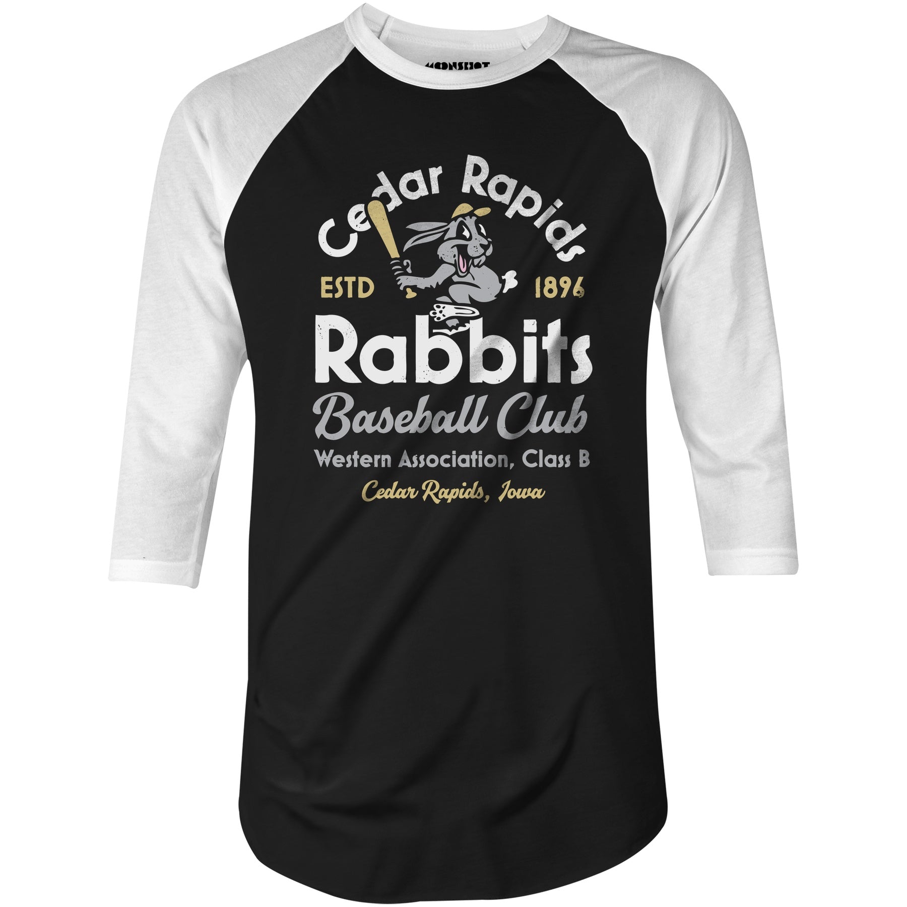 Cedar Rapids Rabbits - Iowa - Vintage Defunct Baseball Teams - 3/4 Sleeve Raglan T-Shirt