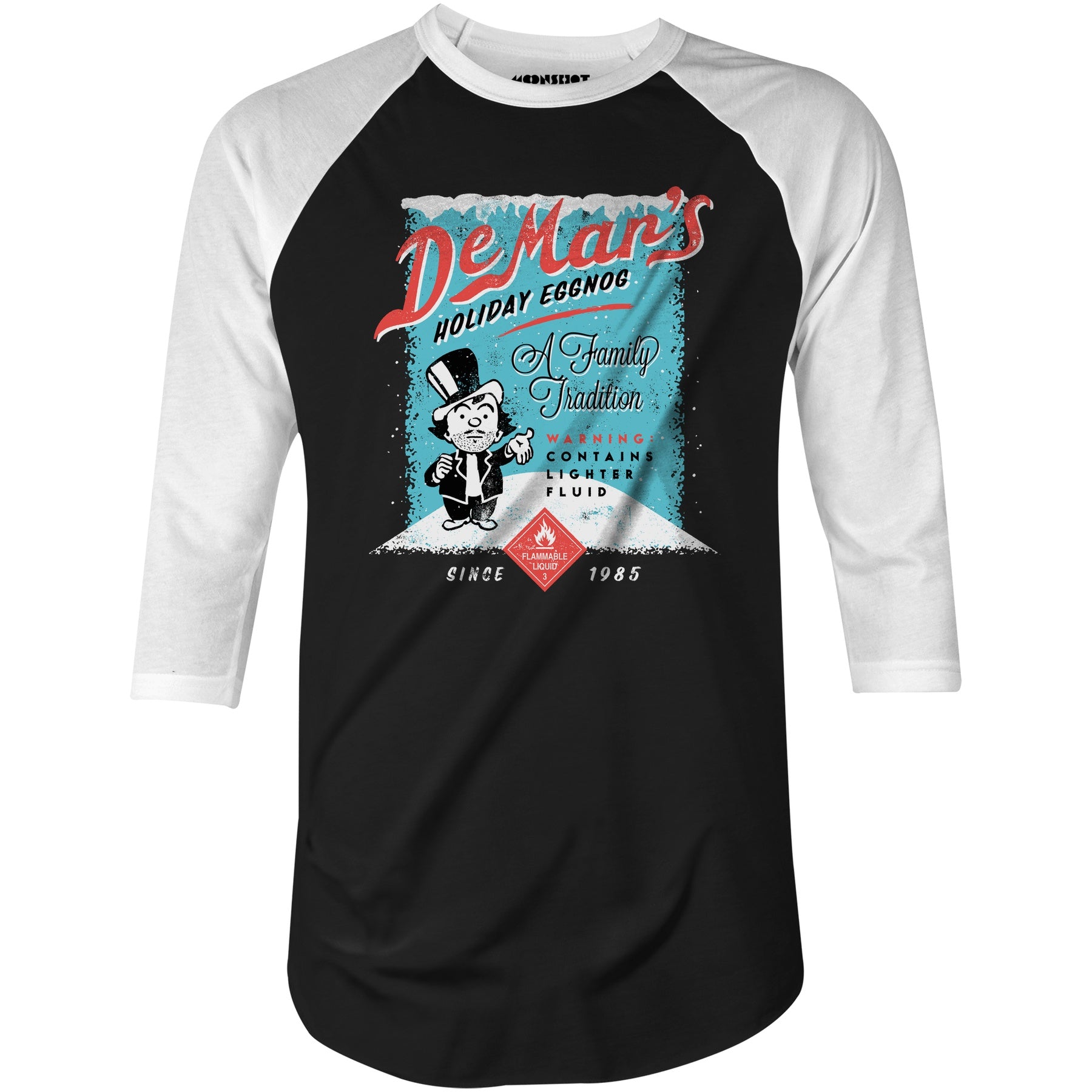 Charles DeMar's Eggnog with Lighter Fluid - 3/4 Sleeve Raglan T-Shirt
