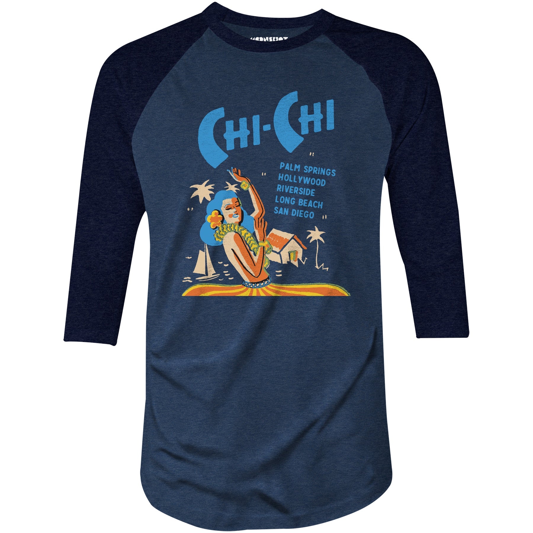 Chi Chi Supper Club - California - Vintage Tiki Bar - 3/4 Sleeve Raglan T-Shirt