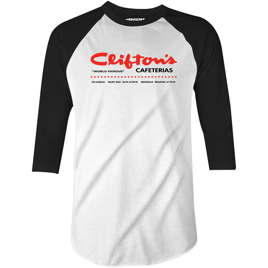 Clifton's Cafeterias - Los Angeles, CA - Vintage Restaurant - 3/4 Sleeve Raglan T-Shirt
