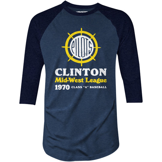 Clinton Pilots - Iowa - Vintage Defunct Baseball Teams - 3/4 Sleeve Raglan T-Shirt