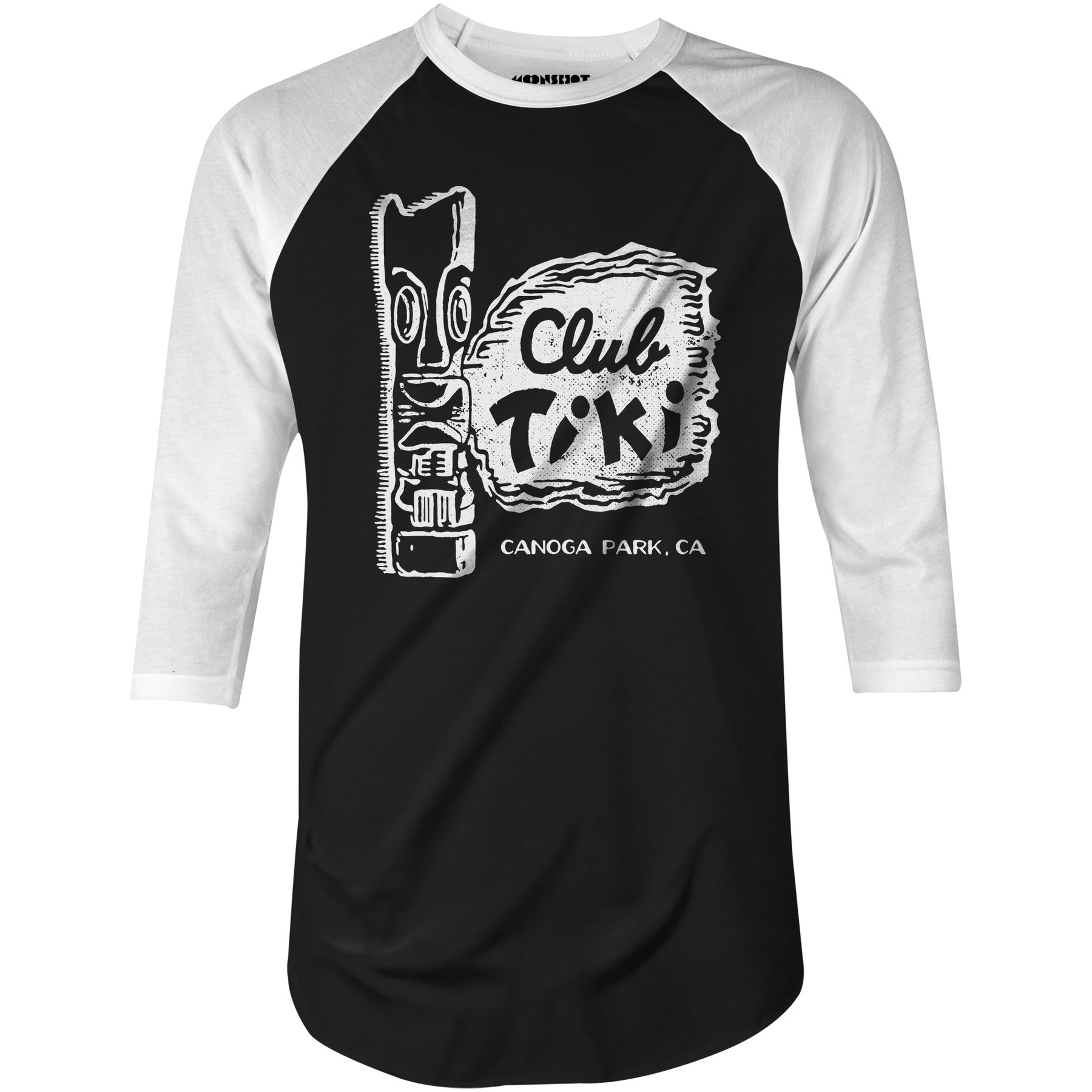 Club Tiki - Canoga Park, CA - Vintage Tiki Bar - 3/4 Sleeve Raglan T-Shirt