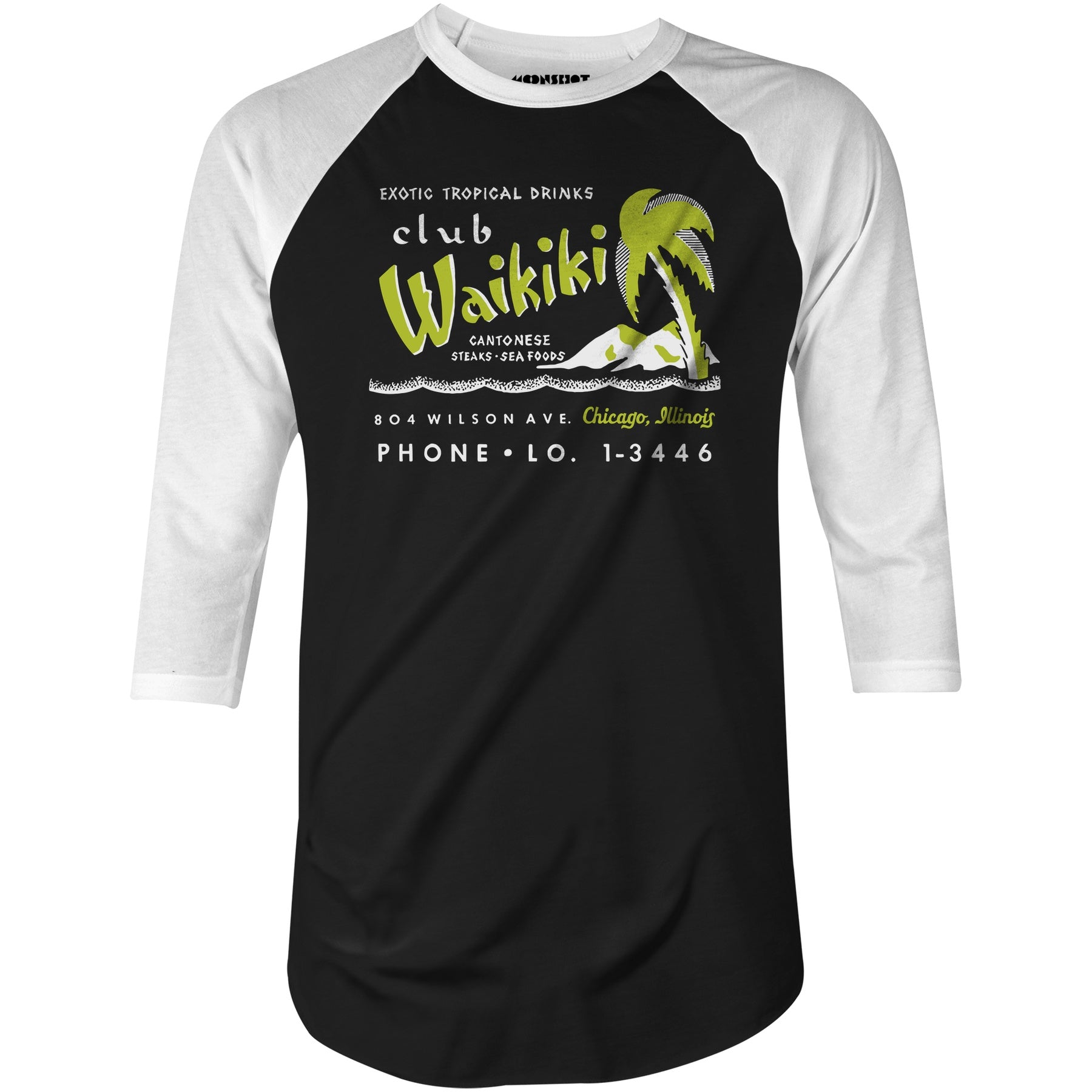 Club Waikiki - Chicago, IL - Vintage Tiki Bar - 3/4 Sleeve Raglan T-Shirt