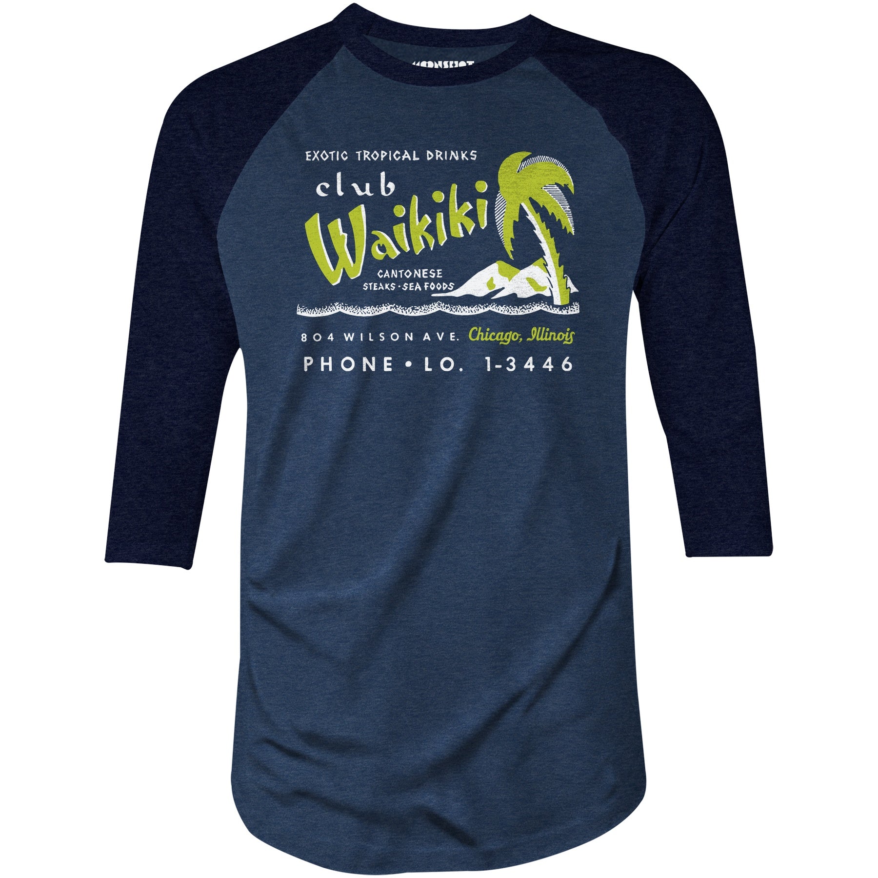 Club Waikiki - Chicago, IL - Vintage Tiki Bar - 3/4 Sleeve Raglan T-Shirt