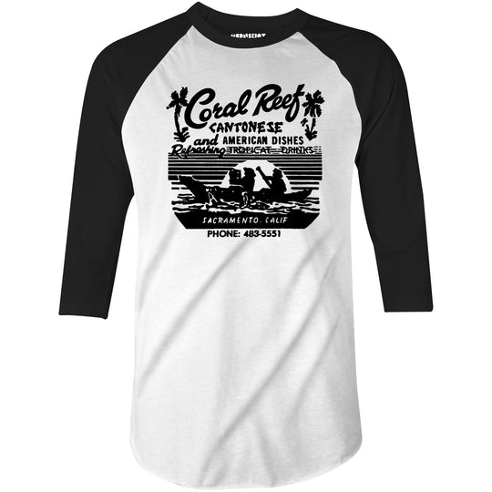 Coral Reef v2 - Sacramento, CA - Vintage Tiki Bar - 3/4 Sleeve Raglan T-Shirt