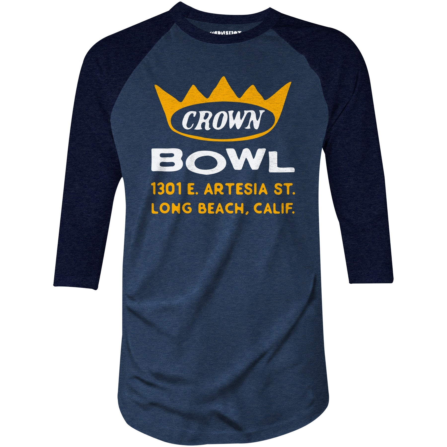 Crown Bowl - Long Beach, CA - Vintage Bowling Alley - 3/4 Sleeve Raglan T-Shirt