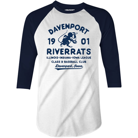 Davenport River Rats - Iowa - Vintage Defunct Baseball Teams - 3/4 Sleeve Raglan T-Shirt