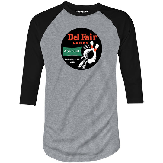 Del Fair Lanes - Cincinnati, OH - Vintage Bowling Alley - 3/4 Sleeve Raglan T-Shirt