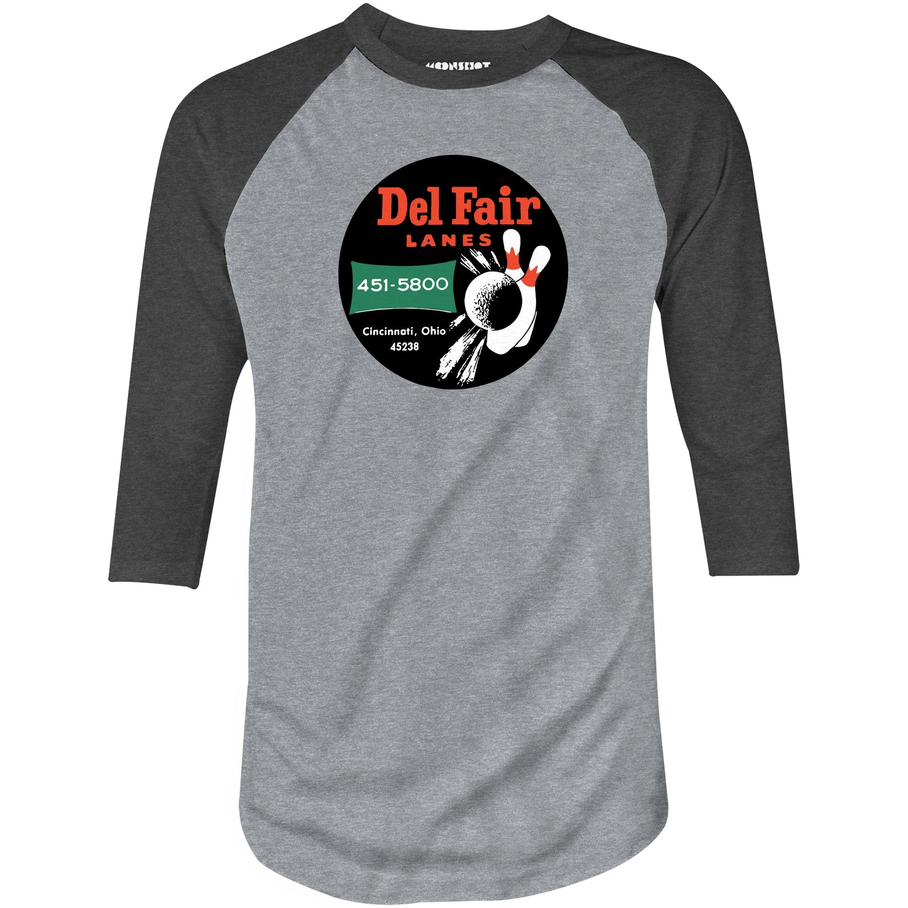 Del Fair Lanes - Cincinnati, OH - Vintage Bowling Alley - 3/4 Sleeve Raglan T-Shirt