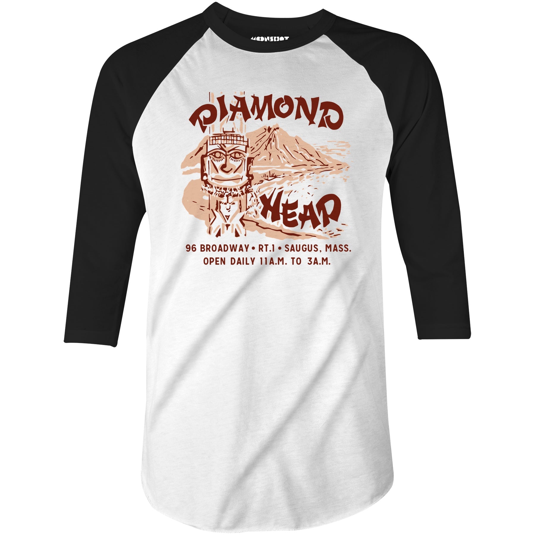 Diamond Head - Saugus, MA - Vintage Tiki Bar - 3/4 Sleeve Raglan T-Shirt