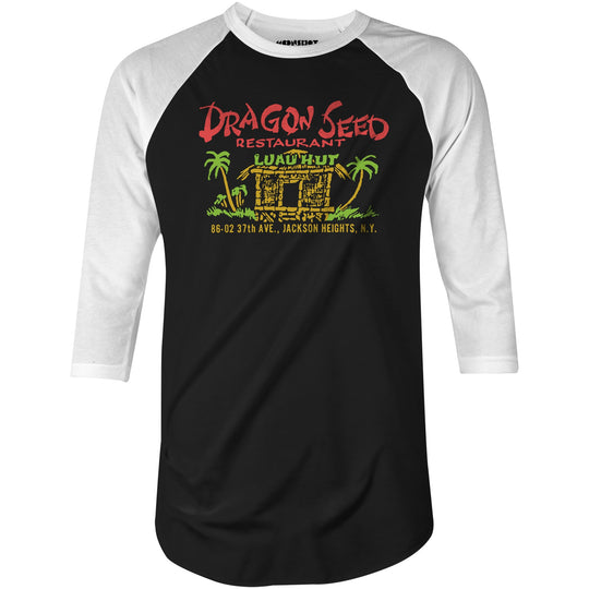 Dragon Seed Luau Hut - Jackson Heights, NY - Vintage Tiki Bar - 3/4 Sleeve Raglan T-Shirt