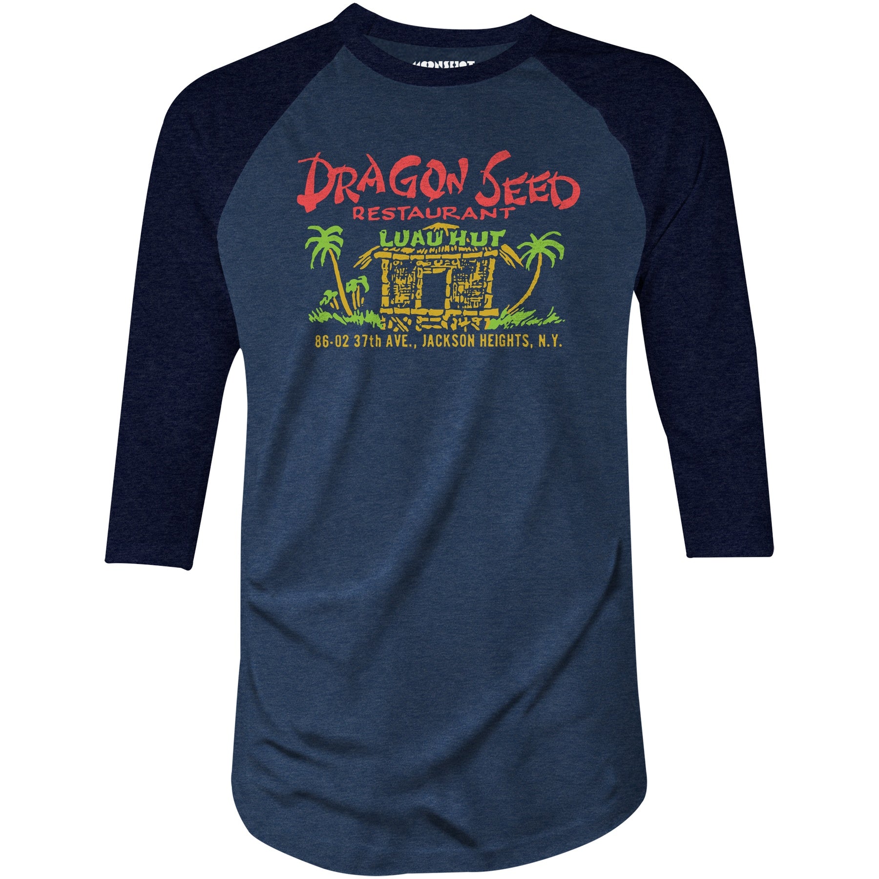 Dragon Seed Luau Hut - Jackson Heights, NY - Vintage Tiki Bar - 3/4 Sleeve Raglan T-Shirt