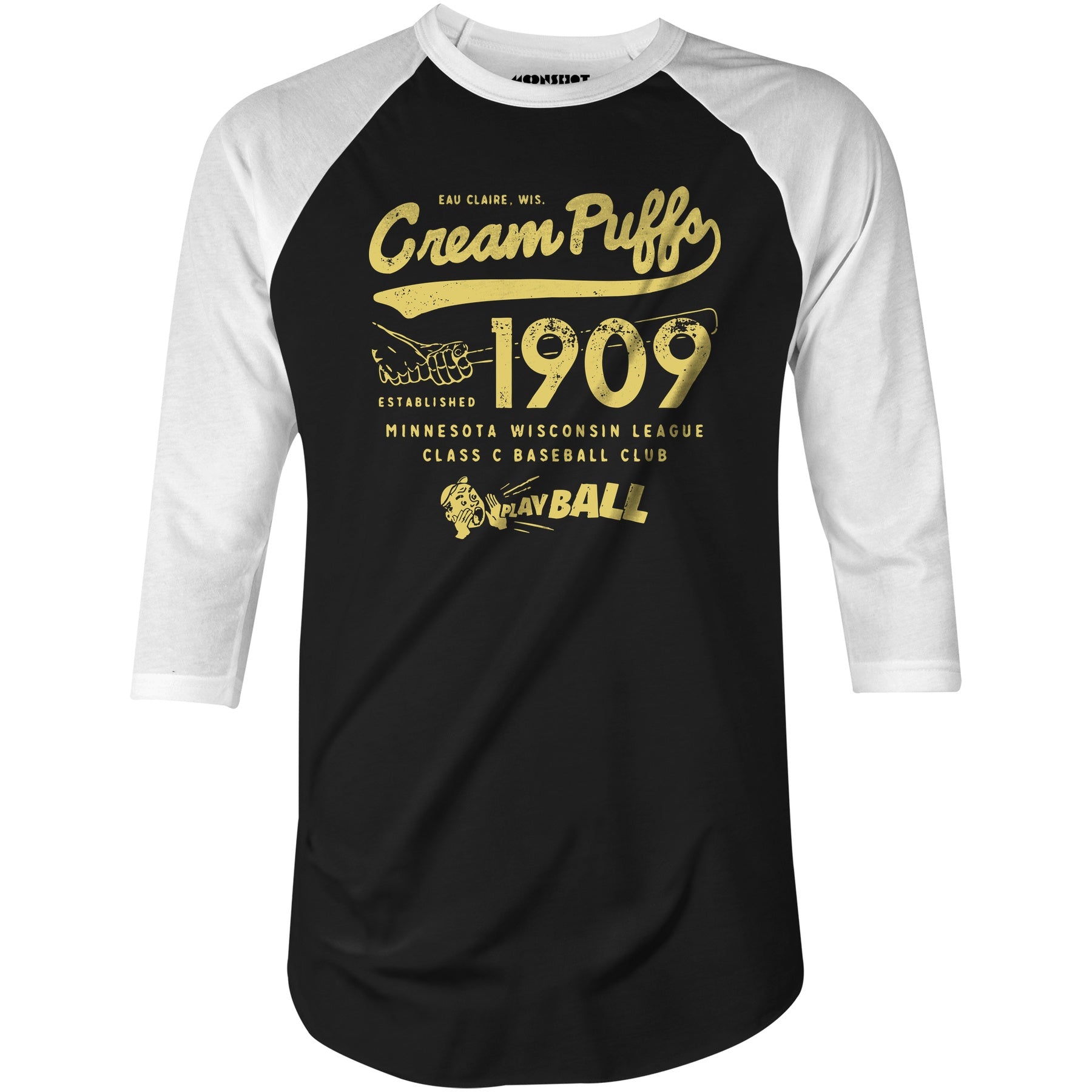 Eau Claire Cream Puffs - Wisconsin - Vintage Defunct Baseball Teams - 3/4 Sleeve Raglan T-Shirt