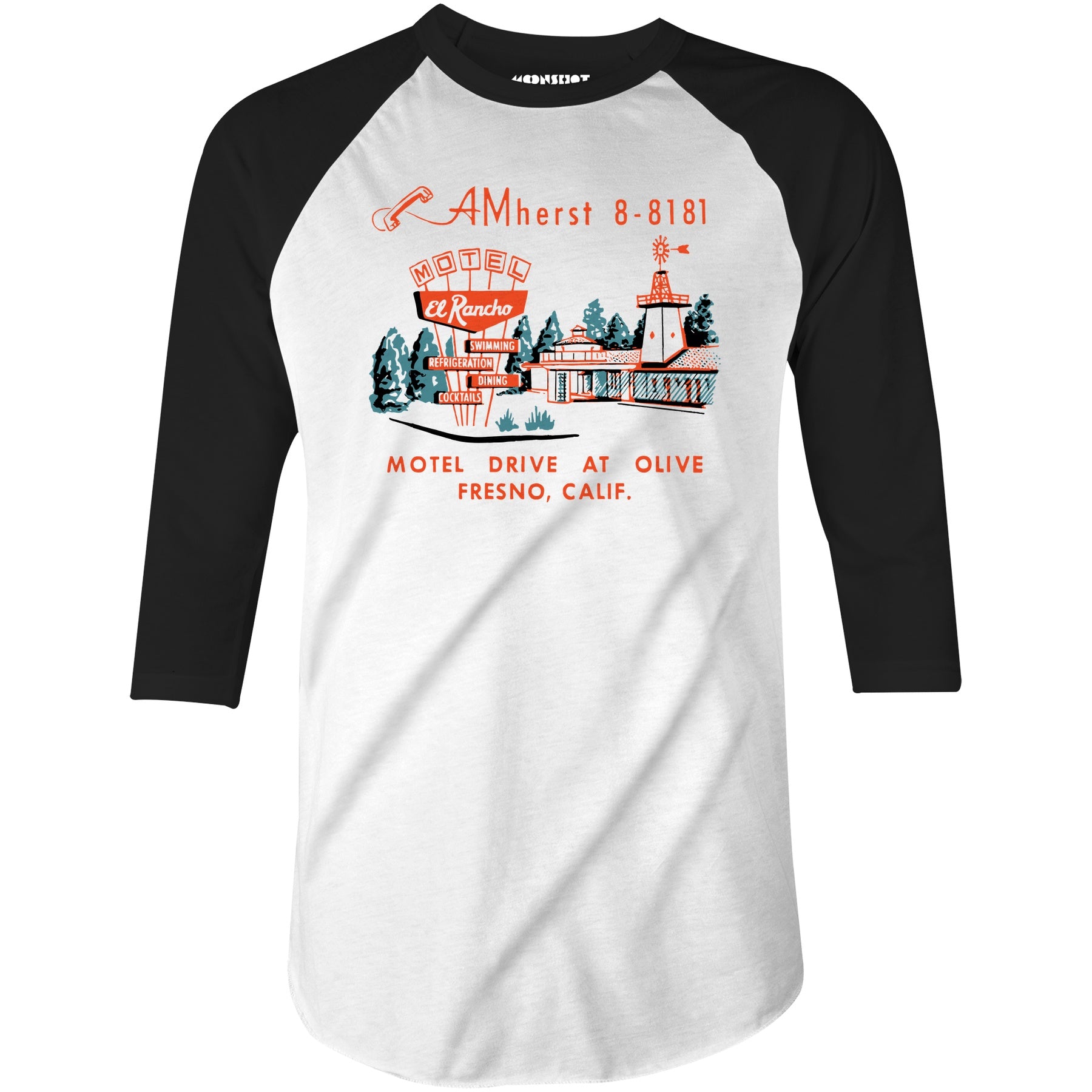 El Rancho Motel - Fresno, CA - Vintage Motel - 3/4 Sleeve Raglan T-Shirt