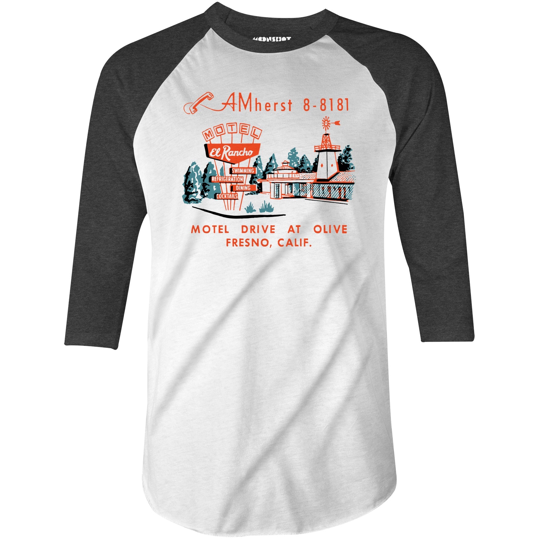 El Rancho Motel - Fresno, CA - Vintage Motel - 3/4 Sleeve Raglan T-Shirt