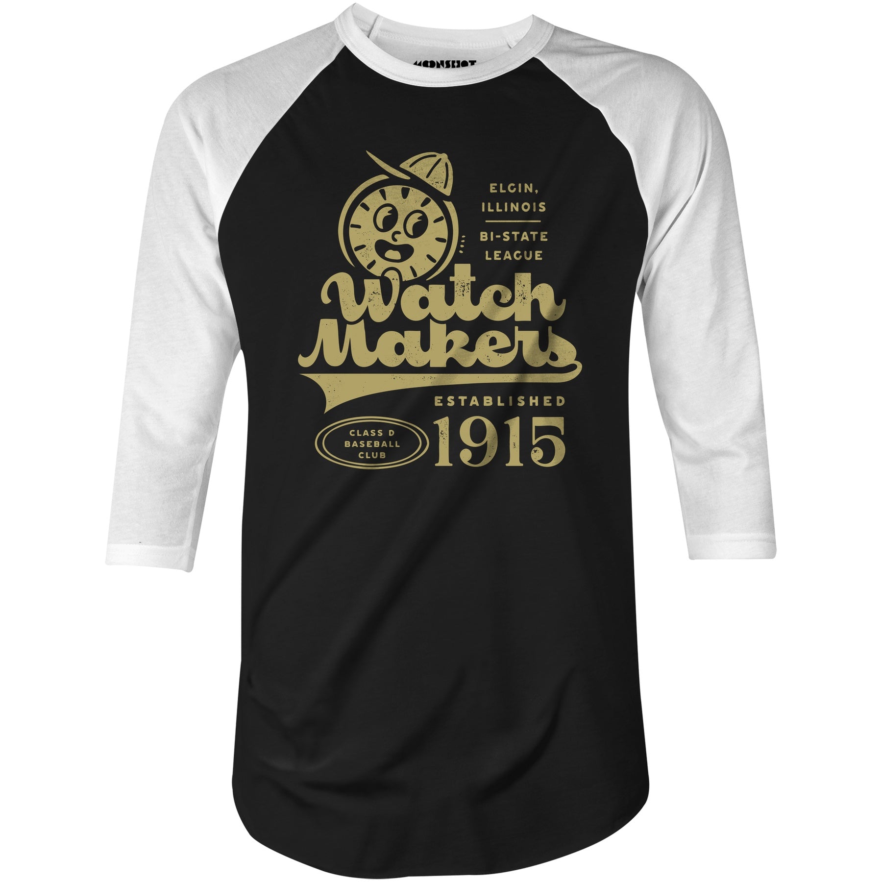 Elgin Watch Makers - Illinois - Vintage Defunct Baseball Teams - 3/4 Sleeve Raglan T-Shirt