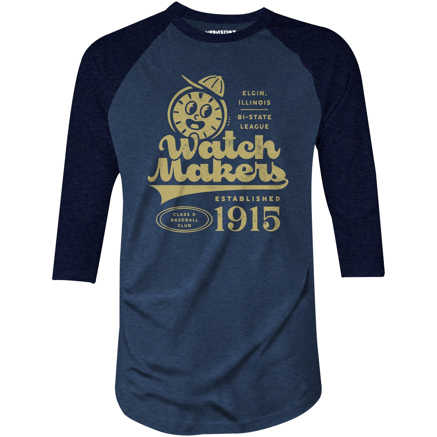 Elgin Watch Makers - Illinois - Vintage Defunct Baseball Teams - 3/4 Sleeve Raglan T-Shirt