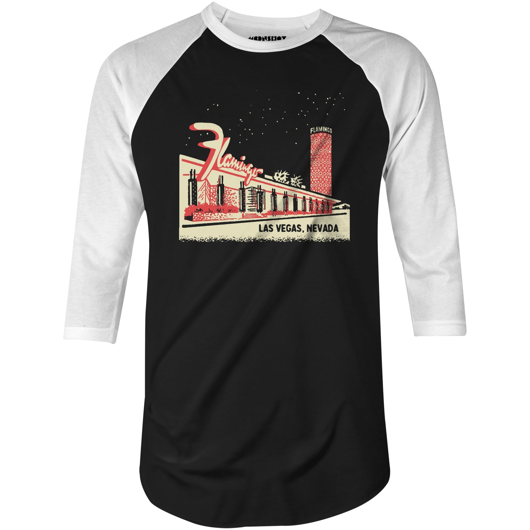 Flamingo Hotel Retro Vintage Las Vegas - 3/4 Sleeve Raglan T-Shirt