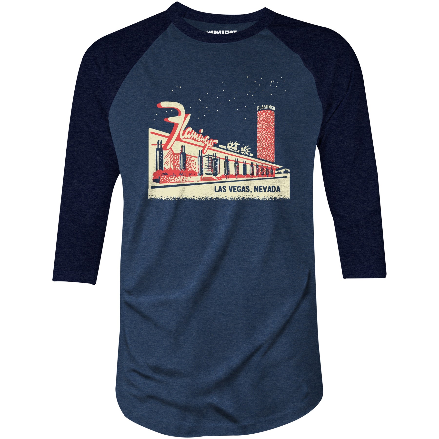 Flamingo Hotel Retro Vintage Las Vegas - 3/4 Sleeve Raglan T-Shirt