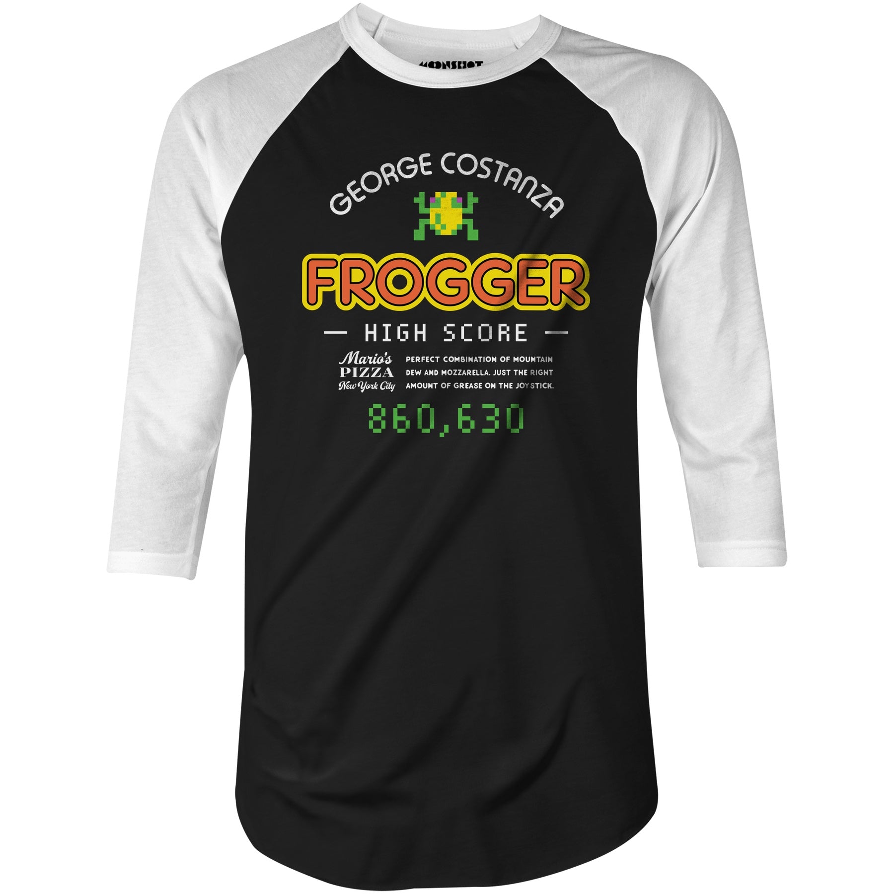 George Costanza Frogger High Score - Mario's Pizza - 3/4 Sleeve Raglan T-Shirt