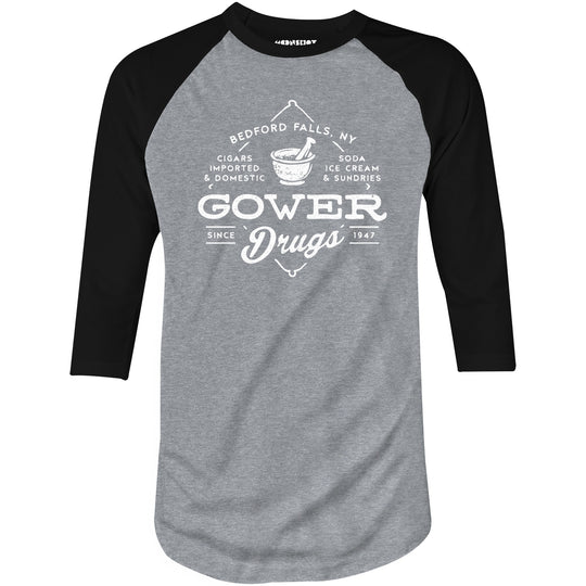 Gower Drugs - Bedford Falls, NY - 3/4 Sleeve Raglan T-Shirt