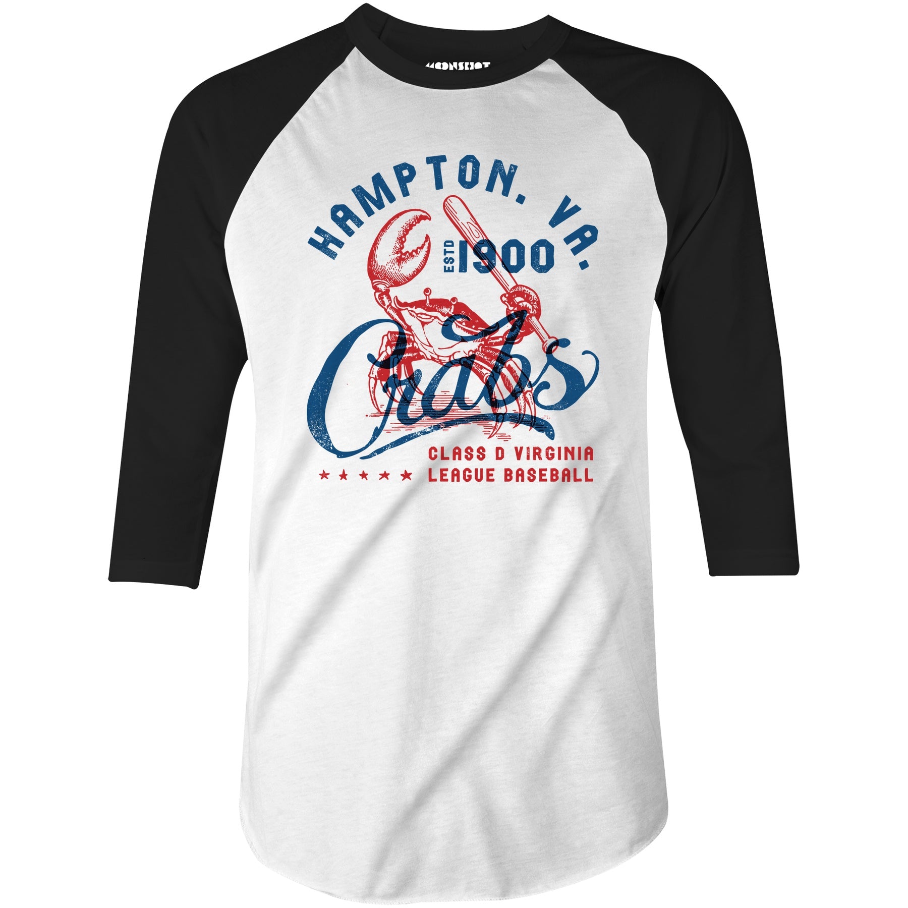 Hampton Crabs - Virginia - Vintage Defunct Baseball Teams - 3/4 Sleeve Raglan T-Shirt