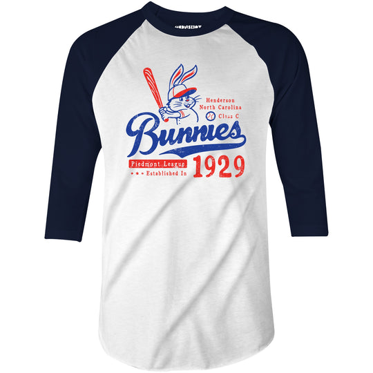 Henderson Bunnies - North Carolina - Vintage Defunct Baseball Teams - 3/4 Sleeve Raglan T-Shirt