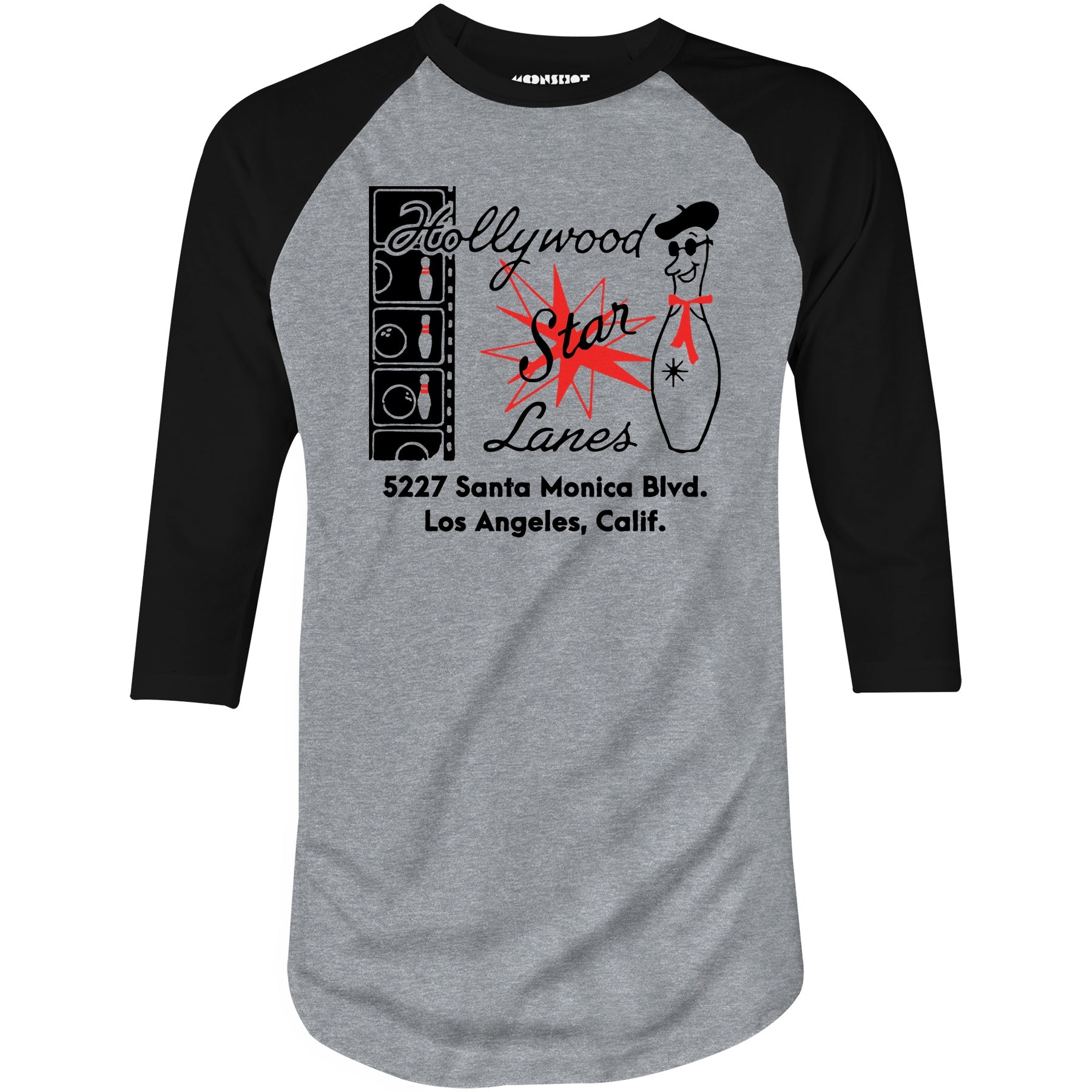 Hollywood Star Lanes - Los Angeles, CA - Vintage Bowling Alley - 3/4 Sleeve Raglan T-Shirt