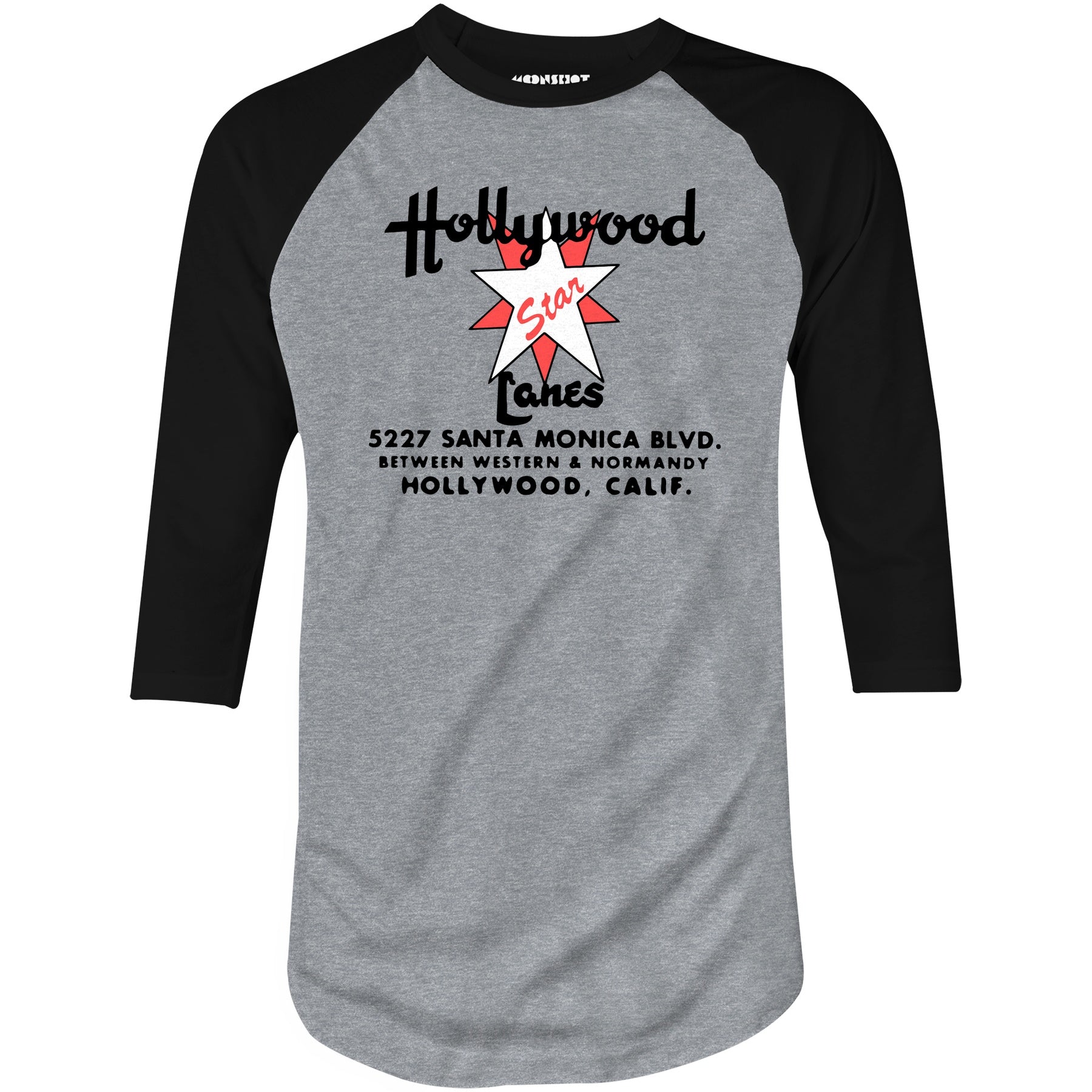 Hollywood Star Lanes v2 - Los Angeles, CA - Vintage Bowling Alley - 3/4 Sleeve Raglan T-Shirt