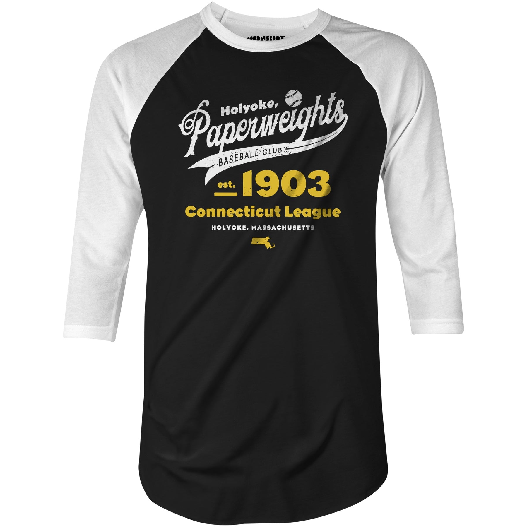 Holyoke Paperweights - Massachusetts - Vintage Defunct Baseball Teams - 3/4 Sleeve Raglan T-Shirt