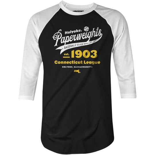 Holyoke Paperweights - Massachusetts - Vintage Defunct Baseball Teams - 3/4 Sleeve Raglan T-Shirt