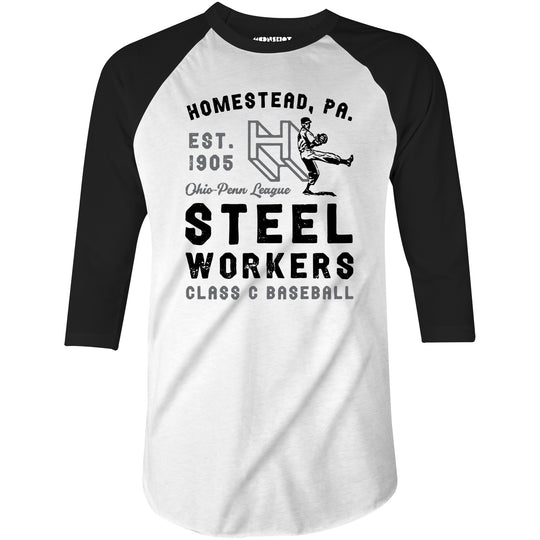 Homestead Steel Workers - Pennsylvania - Vintage Defunct Baseball Teams - 3/4 Sleeve Raglan T-Shirt