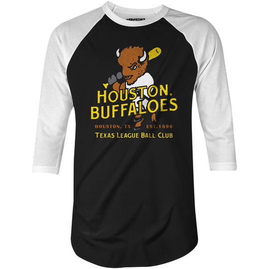 Houston Buffaloes - Texas - Vintage Defunct Baseball Teams - 3/4 Sleeve Raglan T-Shirt