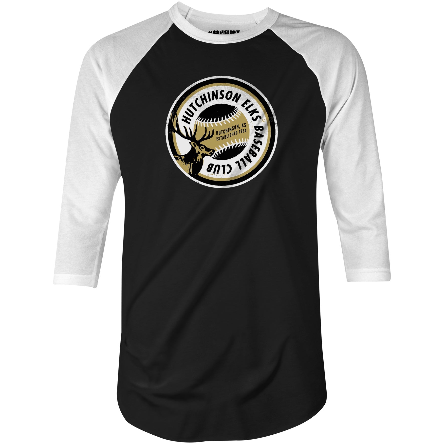Hutchinson Elks - Kansas - Vintage Defunct Baseball Teams - 3/4 Sleeve Raglan T-Shirt