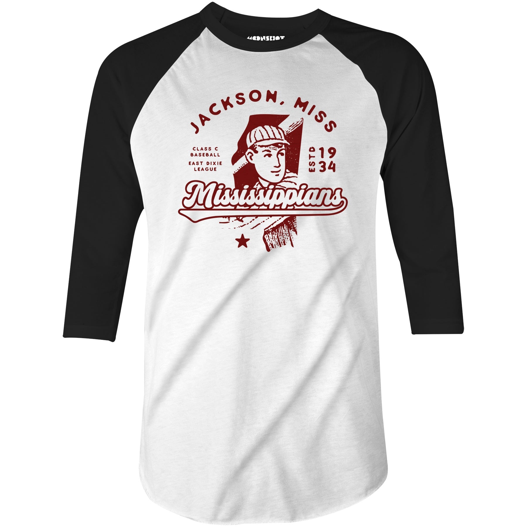 Jackson Mississippians - Mississippi - Vintage Defunct Baseball Teams - 3/4 Sleeve Raglan T-Shirt