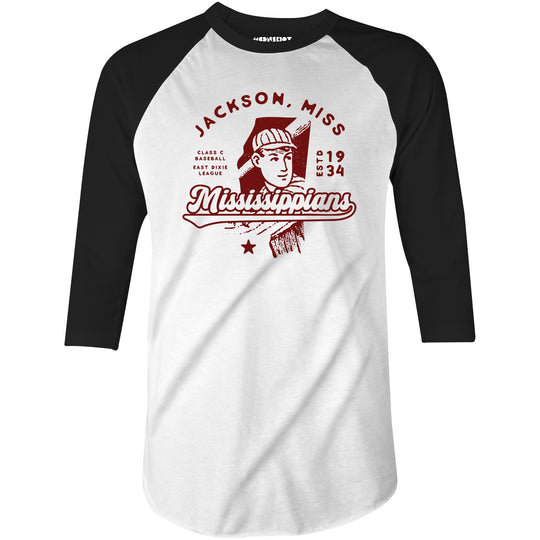 Jackson Mississippians - Mississippi - Vintage Defunct Baseball Teams - 3/4 Sleeve Raglan T-Shirt