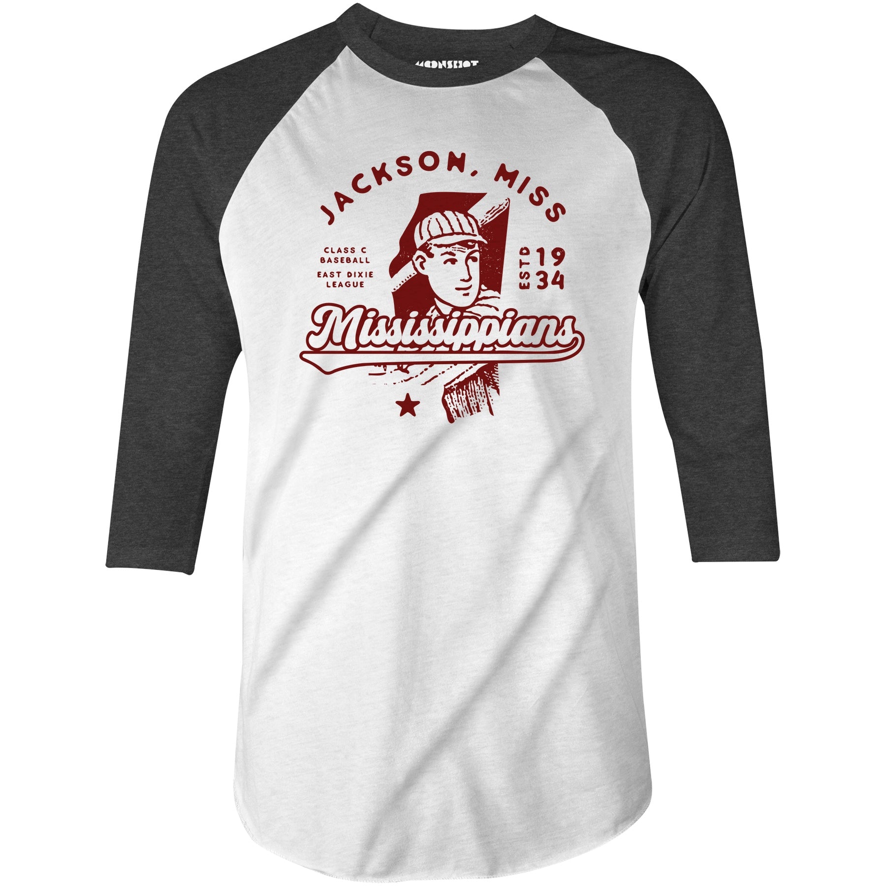 Jackson Mississippians - Mississippi - Vintage Defunct Baseball Teams - 3/4 Sleeve Raglan T-Shirt