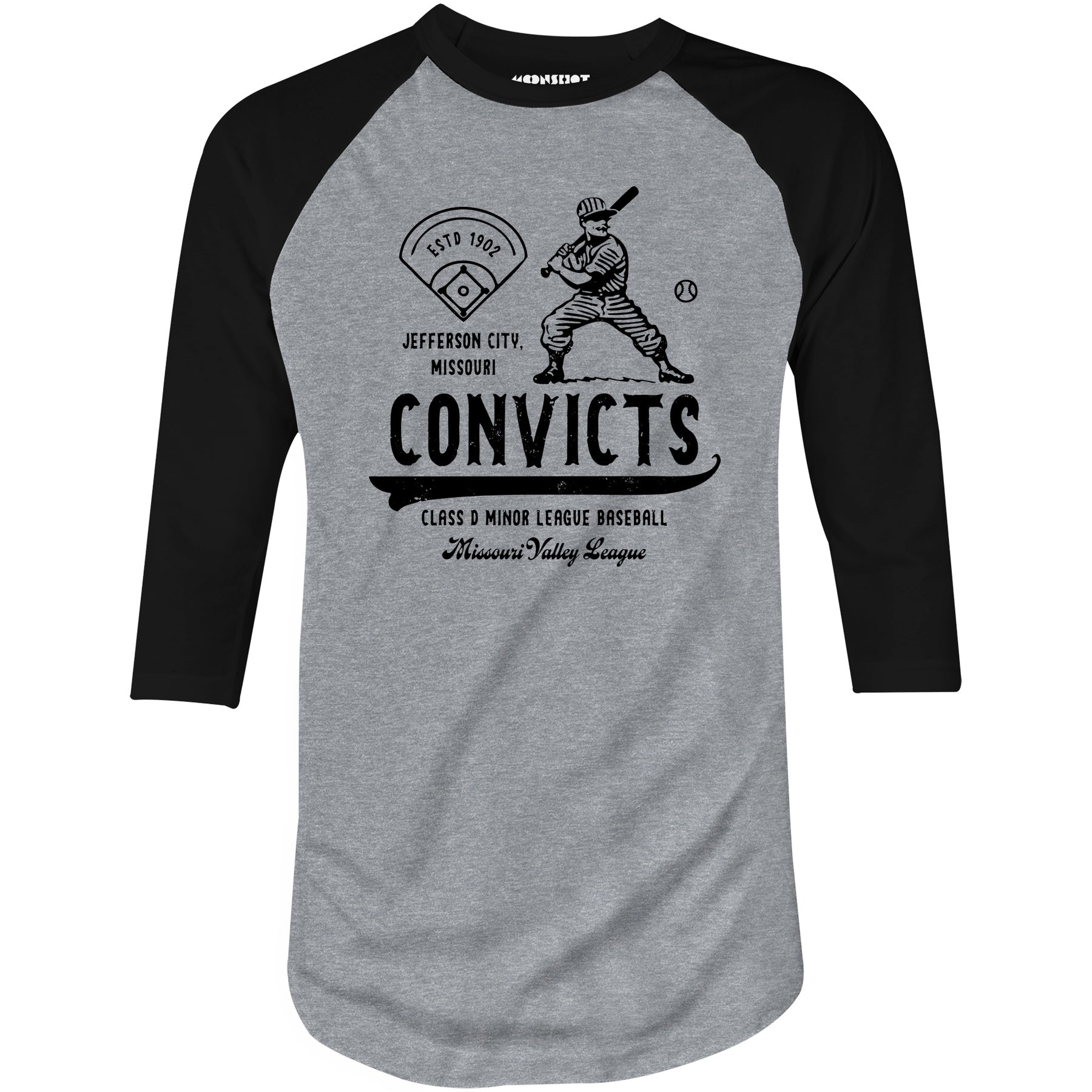 Jefferson City Convicts - Missouri - Vintage Defunct Baseball Teams - 3/4 Sleeve Raglan T-Shirt