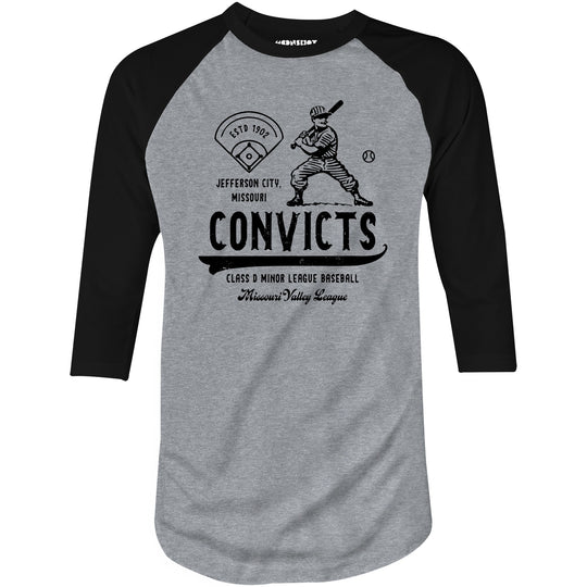 Jefferson City Convicts - Missouri - Vintage Defunct Baseball Teams - 3/4 Sleeve Raglan T-Shirt